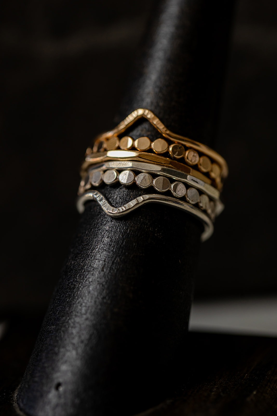 Stacking ring set of 6 featuring gold and silver stacking rings handmade by Good Form Jewelry in Made in Buffalo NY gift shop