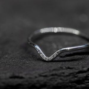 Sterling Silver stacking ring in chevron shape with delicate intentional hammered marks for accent handmade in buffalo New York by Good Form Jewelry