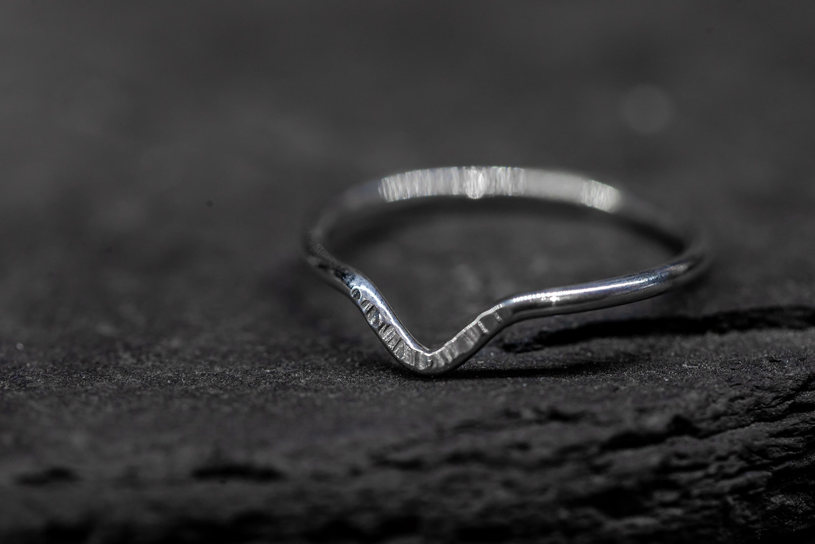 Sterling Silver stacking ring in chevron shape with delicate intentional hammered marks for accent handmade in buffalo New York by Good Form Jewelry